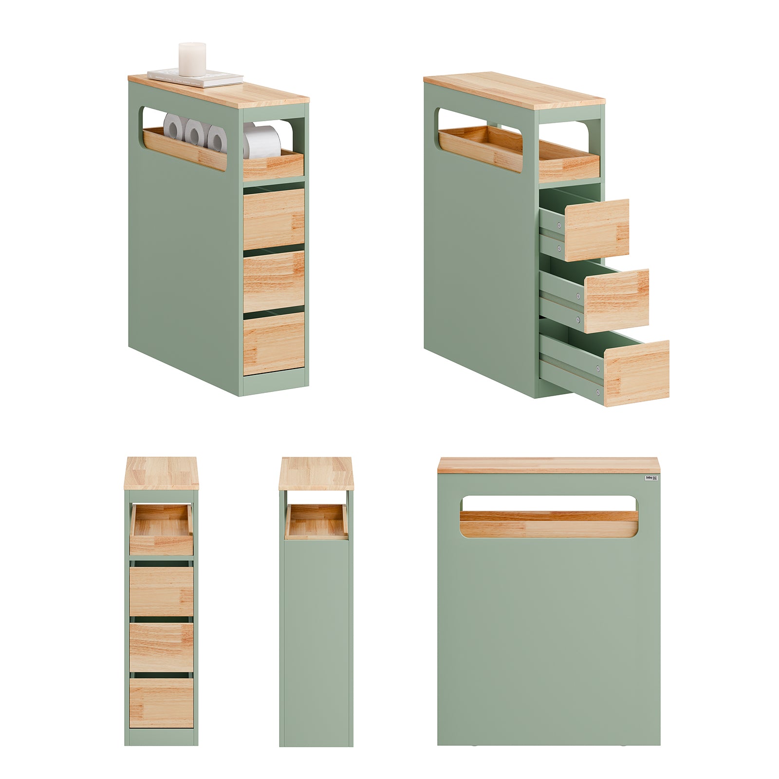 SoBuy | Nischenregal mit 3 Schubladen | Küchenregal | Rollwagen | Grün | BZR54-II-GR