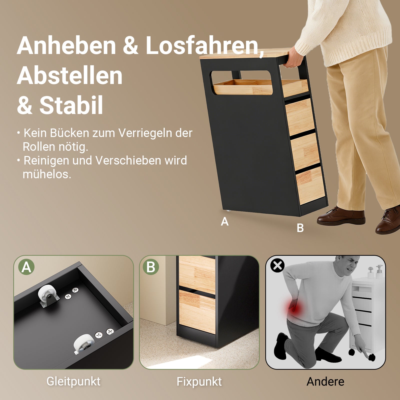 SoBuy | Nischenregal mit 3 Schubladen | Küchenregal schmales | Schwarz | BZR54-II-SCH