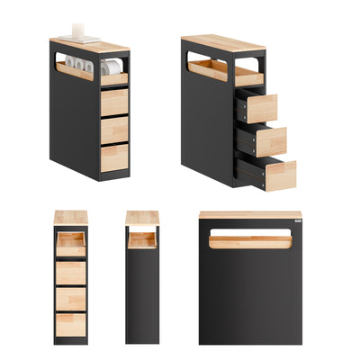 Vorverkauf | SoBuy | Nischenregal mit 3 Schubladen | Küchenregal schmales | Schwarz | BZR54-II-SCH