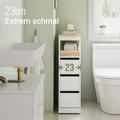 SoBuy Badezimmerschrank Schmal mit 3 Schubladen Weiß | BZR54-II-W