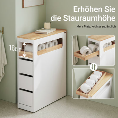 SoBuy Badezimmerschrank Schmal mit 3 Schubladen Weiß | BZR54-II-W