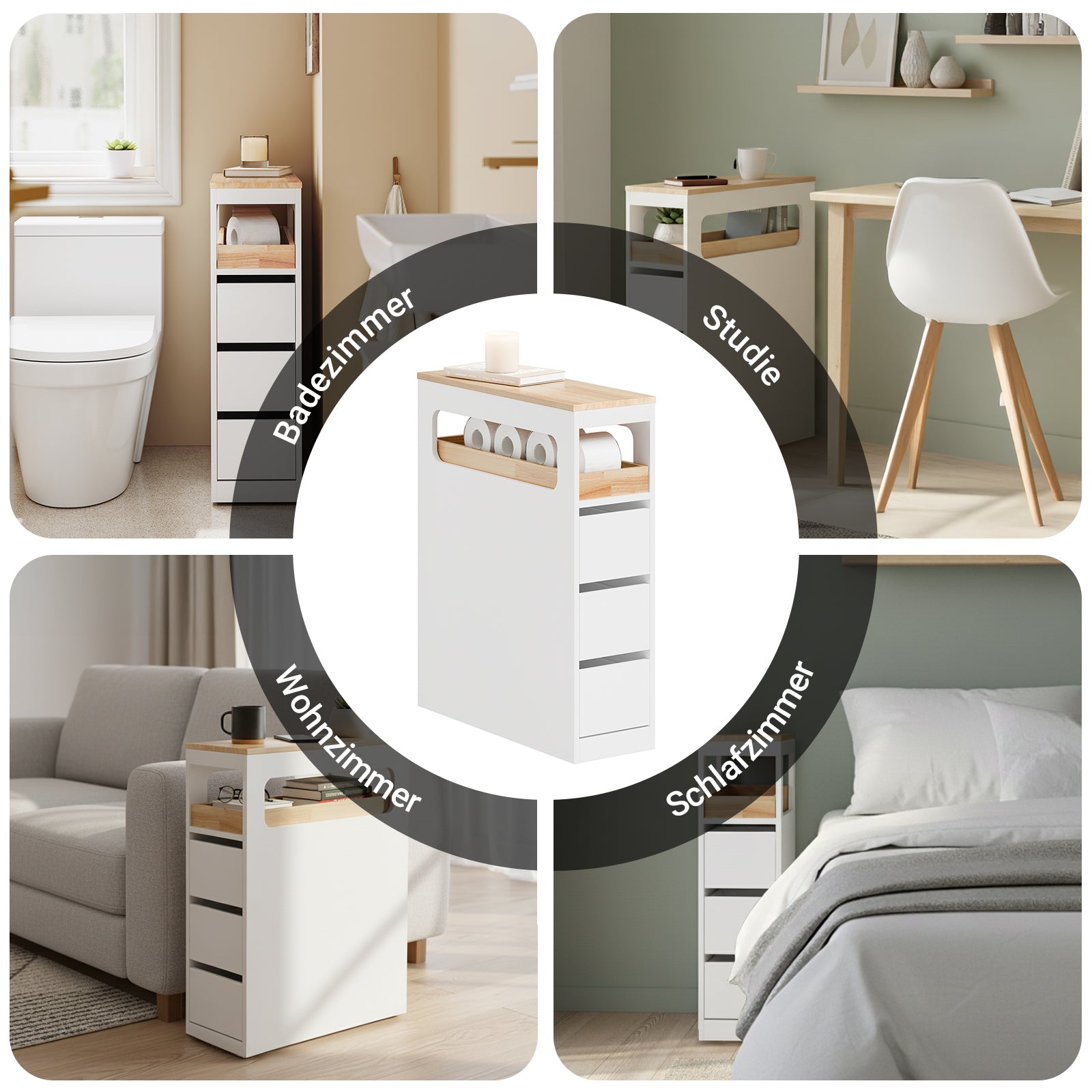 SoBuy Badezimmerschrank Schmal mit 3 Schubladen Weiß | BZR54-II-W