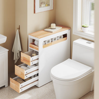 SoBuy Badezimmerschrank Schmal mit Rollen Weiß 65x23x82cm BZR54-III-WN