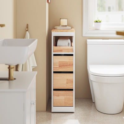 SoBuy Badezimmerschrank Schmal mit Rollen Weiß 65x23x82cm BZR54-III-WN