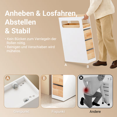 SoBuy Badezimmerschrank Schmal mit Rollen Weiß 65x23x82cm BZR54-III-WN