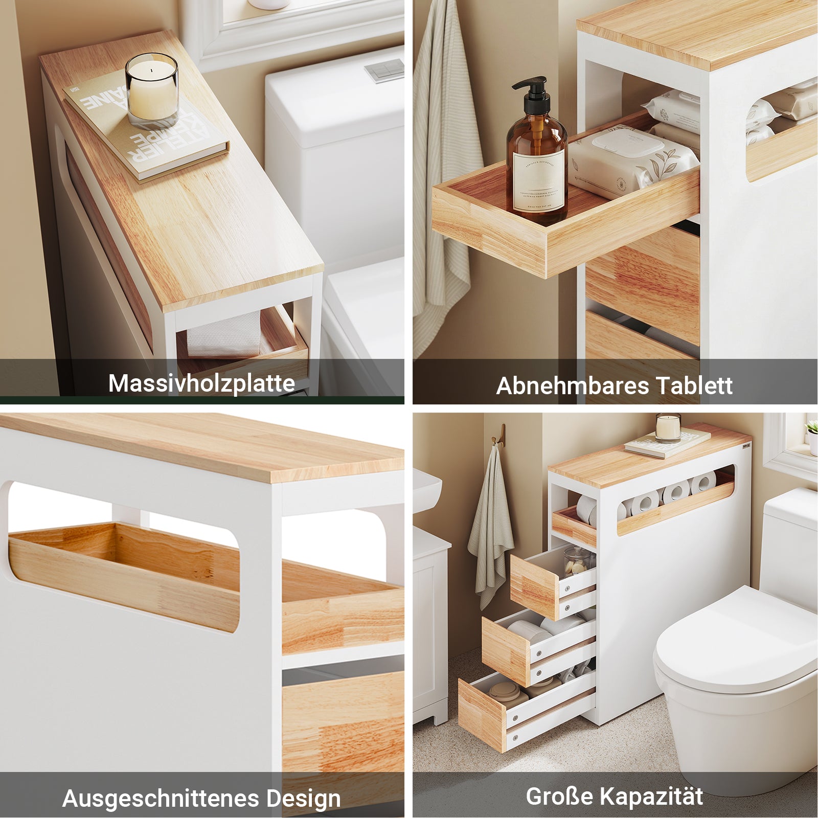 SoBuy Badezimmerschrank Schmal mit Rollen Weiß 65x23x82cm BZR54-III-WN