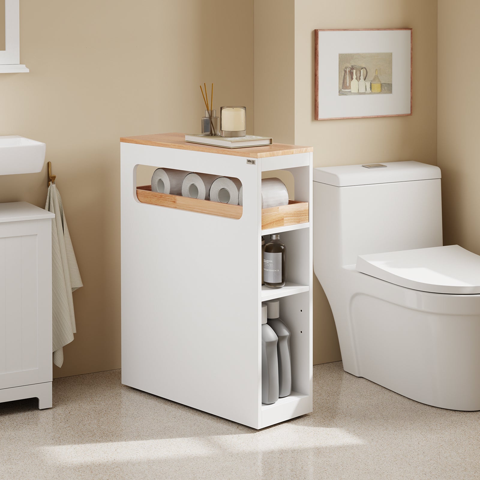 SoBuy | Nischenregal mit 3 Schubladen | Küchenregal schmales | Nischenwagen | BZR54-IV-WN