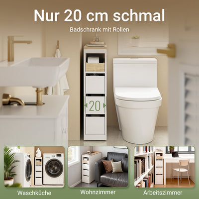 SoBuy | Badezimmerschrank mit Rollen | Schmaler | Natur | BZR54-K-W