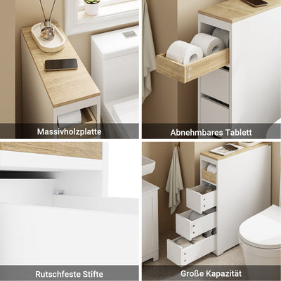 SoBuy | Badezimmerschrank mit Rollen | Schmaler | Natur | BZR54-K-W