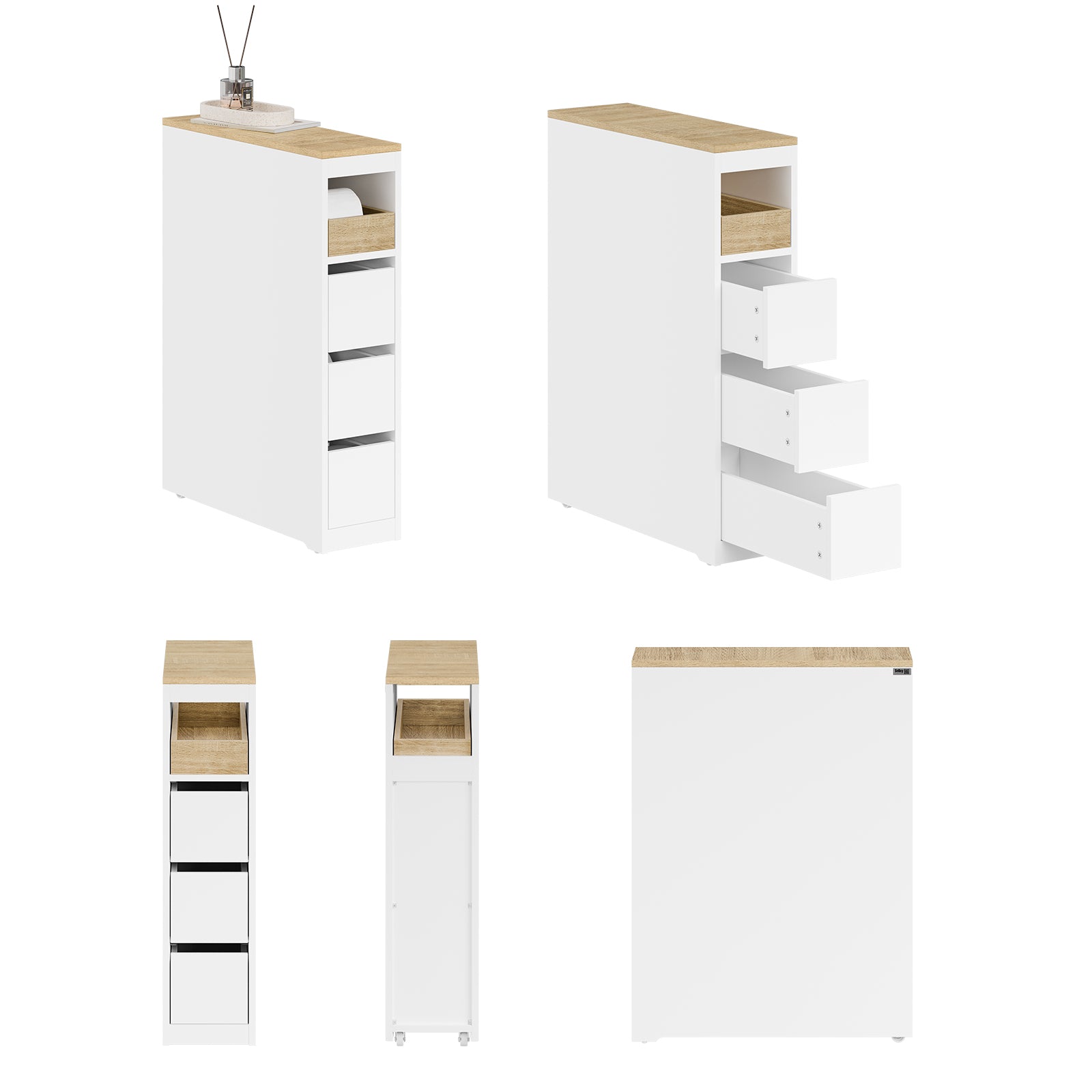 SoBuy | Badezimmerschrank mit Rollen | Schmaler | Natur | BZR54-K-W