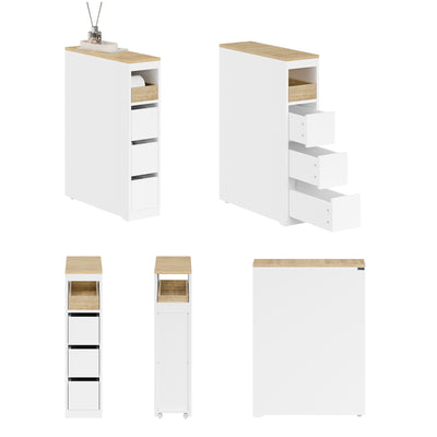 SoBuy | Badezimmerschrank mit Rollen | Schmaler | Natur | BZR54-K-W