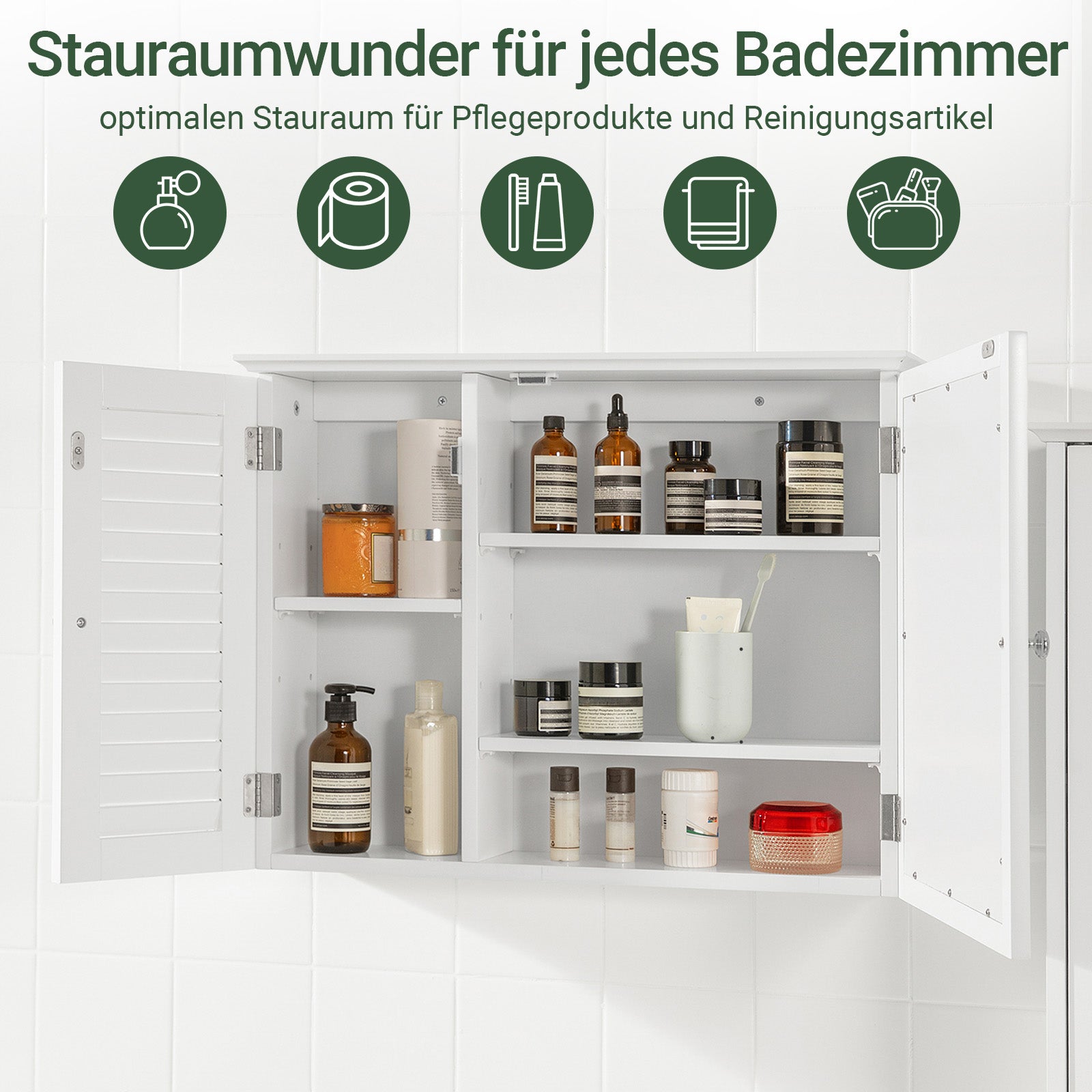 SoBuy | Spiegelschrank | Hängeschrank mit Spiegeltür | Badschrank Weiß | BZR55-W