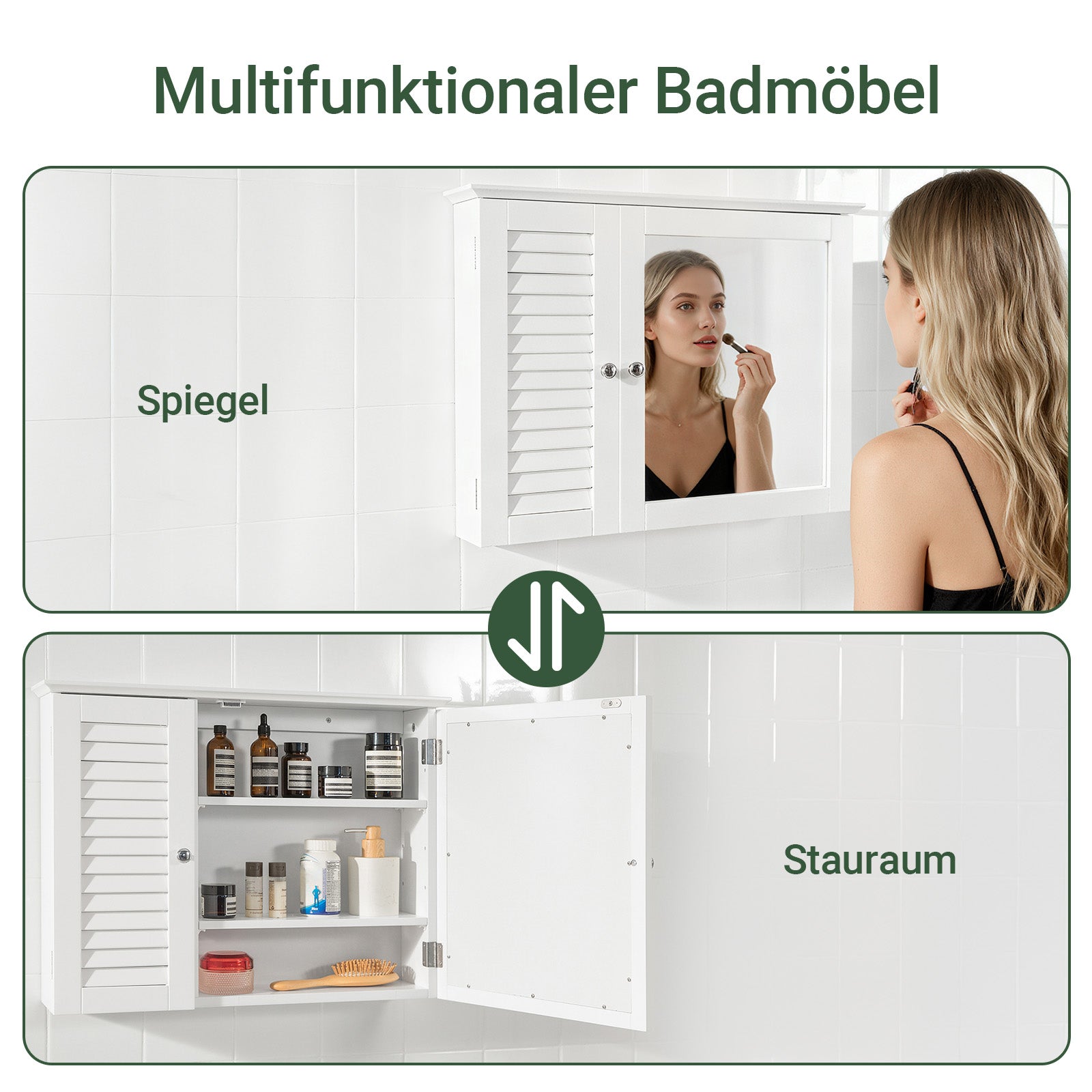 SoBuy | Spiegelschrank | Hängeschrank mit Spiegeltür | Badschrank Weiß | BZR55-W