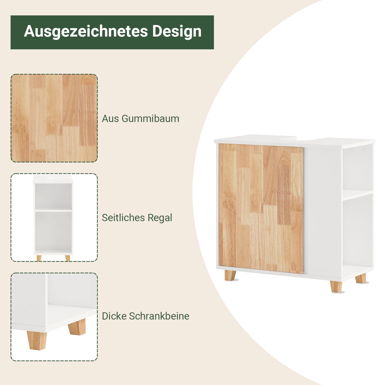 SoBuy | Waschbeckenunterschrank | Waschtisch | Badschrank Weiß-Natur | BZR75-W
