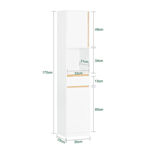 SoBuy | Bad Hochschrank | Badschrank mit 2 Türen | Badregal | Badezimmermöbel | Weiß | BZR80-W