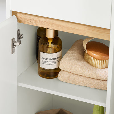 SoBuy Bad Hochschrank Badschrank mit 2 Türen Badregal Aufbewahrungssäule Weiß BZR80-W –