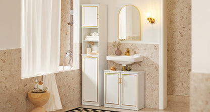 SoBuy | Waschbeckenunterschrank | Badschrank | Waschtisch | Weiß+Gold | BZR86-W