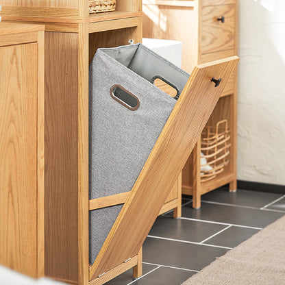 SoBuy | Badschrank schmal mit Wäschesack | Hochschrank | Badregal | Natur | BZR95-N