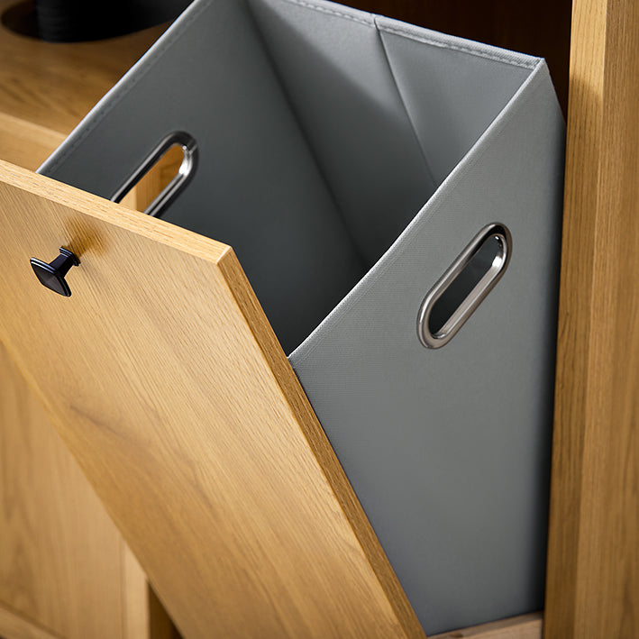 SoBuy | Wäscheschrank mit Wäschetruhe | Wäschesammler | Badschrank | Wäschesack | Dunkelnatur | BZR96-SN