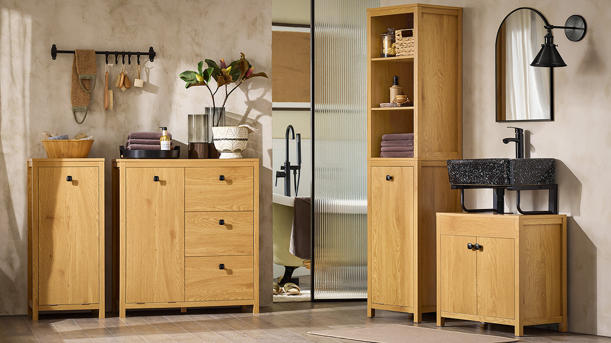 SoBuy | Badschrank mit Wäschesack | Hochschrank | Badregal | Wäscheschrank | Dunkelnatur | BZR95-SN