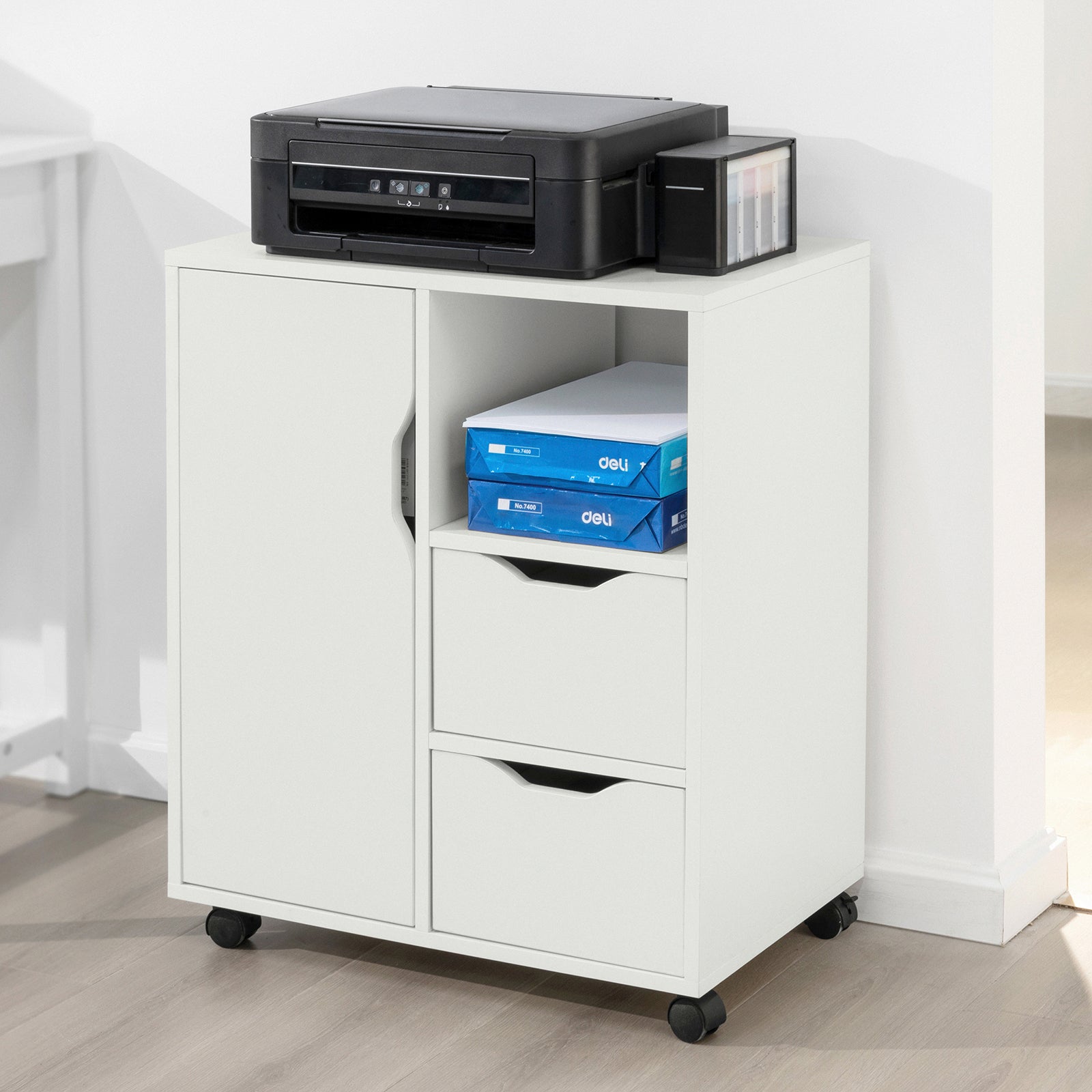 SoBuy | Druckertisch mit Schublade | Beistelltisch | Couchtisch Weiß | FBT105-W
