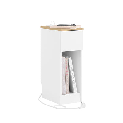 SoBuy Nachttisch schmal 20cm mit Steckdose & USB | Beistelltisch mit Ladestation