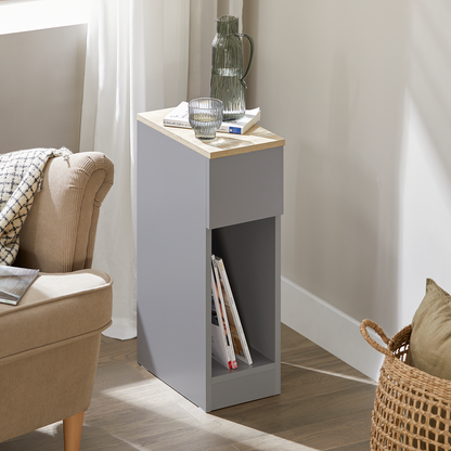 SoBuy Nachttisch 2er Set schmal Beistelltisch mit Schublade Hellgrau 20x60x35cm FBT111-HGx2