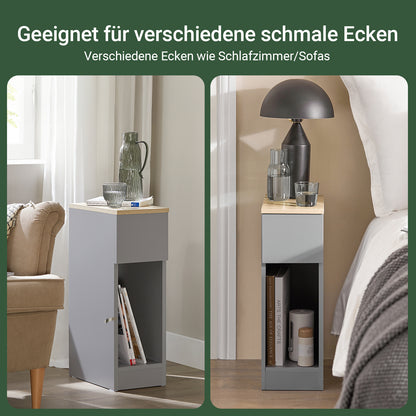 SoBuy Nachttisch 2er Set schmal Beistelltisch mit Schublade Hellgrau 20x60x35cm FBT111-HGx2
