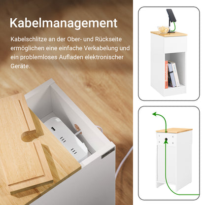 SoBuy Nachttisch schmal | Beistelltisch mit Schublade | Weiß-Natur FBT111-II-WN