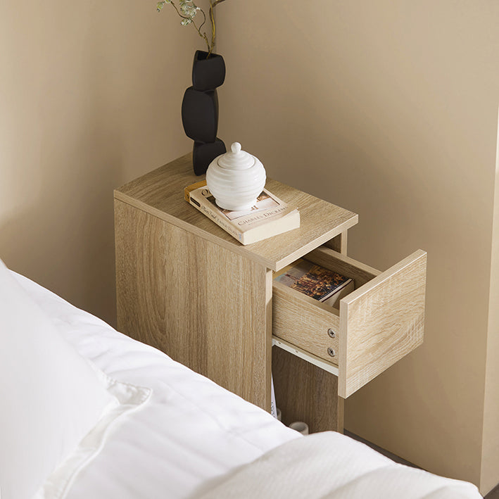 SoBuy | Nachttisch 2er Set schmal | mit Schublade Natur | FBT111-Nx2