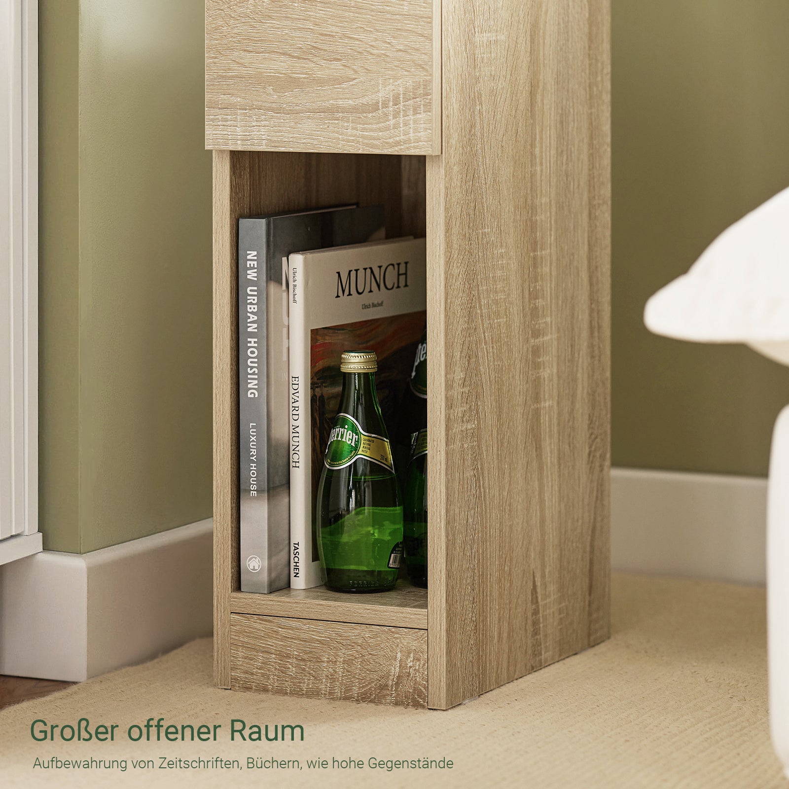 SoBuy Nachttisch schmal | mit Schublade Natur | 20x60x35cm | FBT111-N