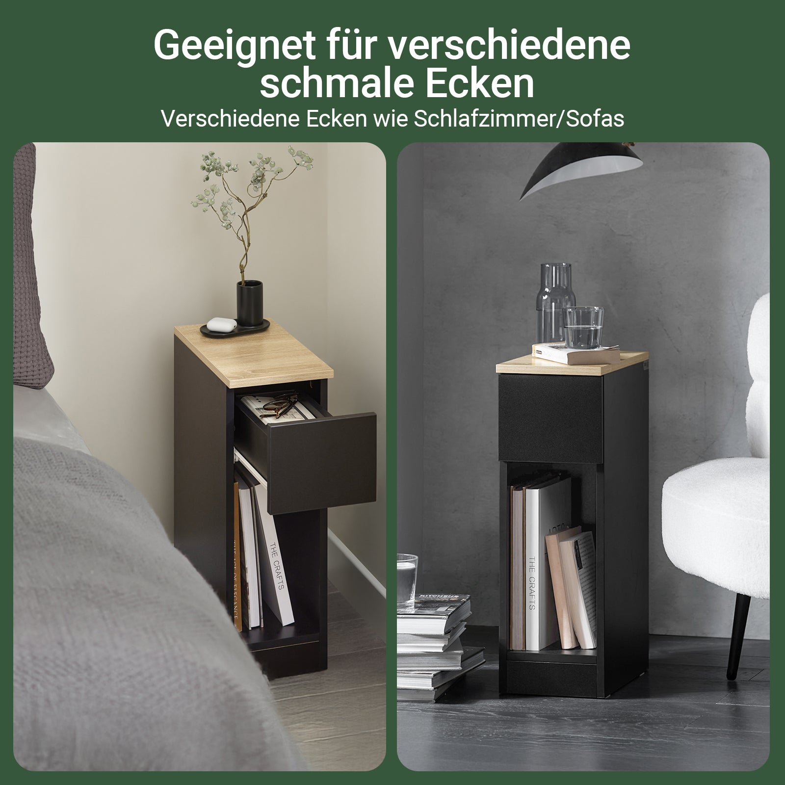 Vorverkauf | SoBuy Nachttisch schmal Beistelltisch mit Schublade Schwarz 20x60x35cm FBT111-SCH