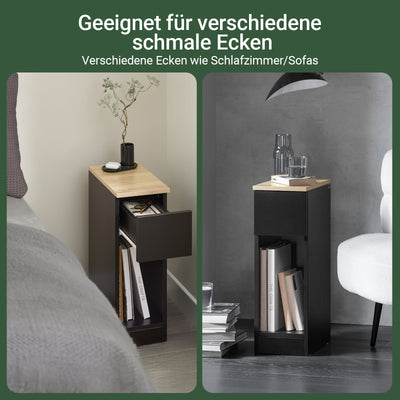 SoBuy | Nachttisch 2er Set schmal | Beistelltisch mit Schublade | Schwarz 20x60x35cm | FBT111-SCHx2
