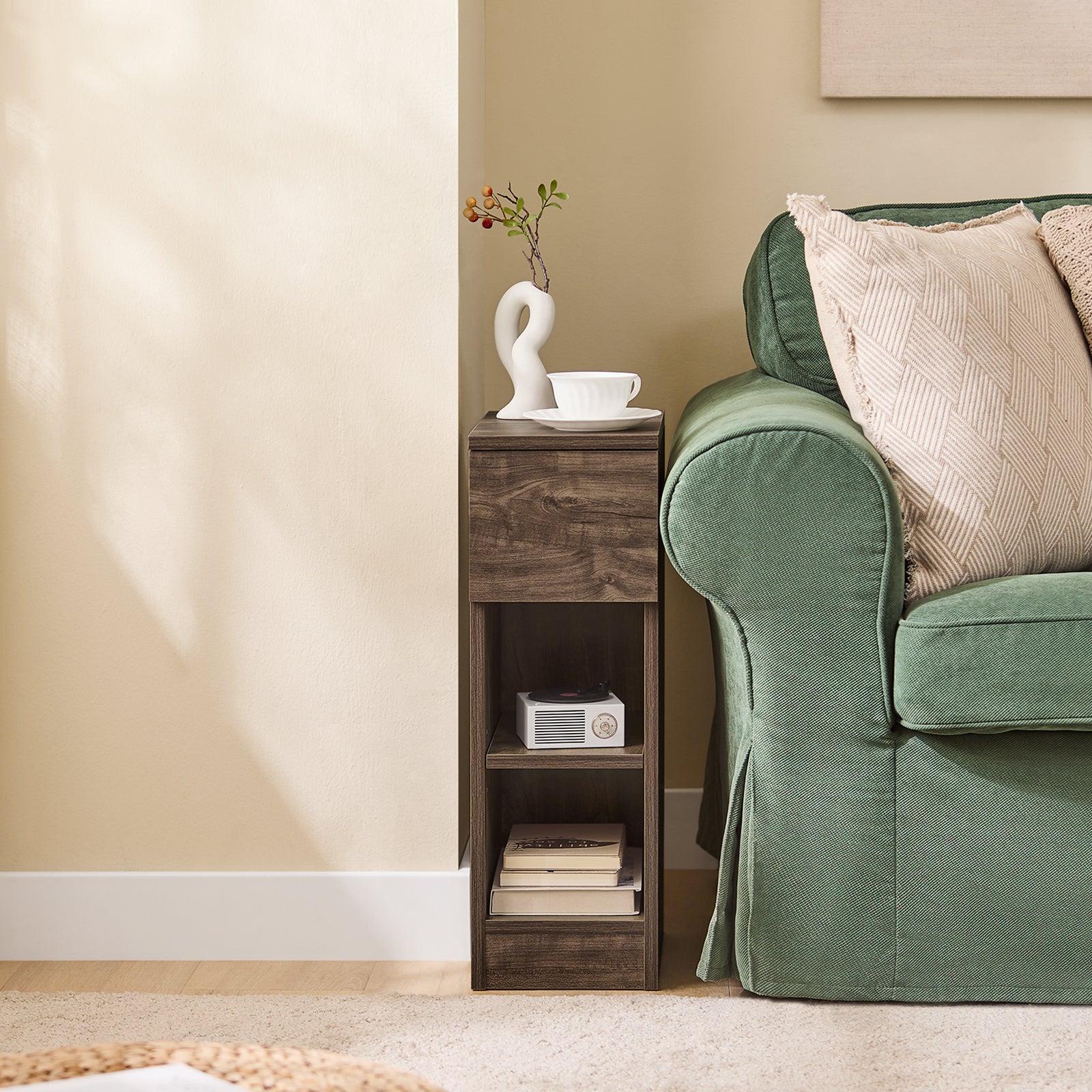 SoBuy | Nachttisch schmal Beistelltisch | mit Schublade Braun | 20x60x35cm | FBT111-SN