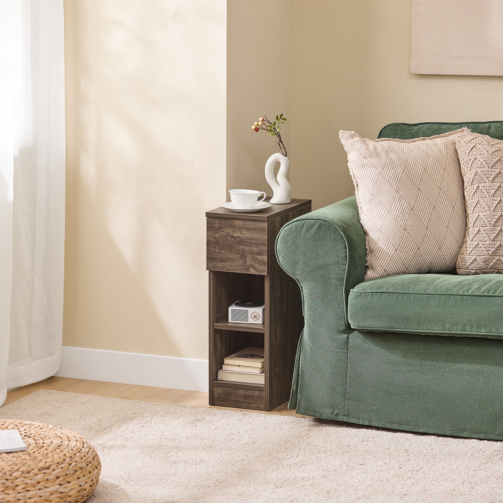 SoBuy | Nachttisch schmal Beistelltisch | mit Schublade Braun | 20x60x35cm | FBT111-SN