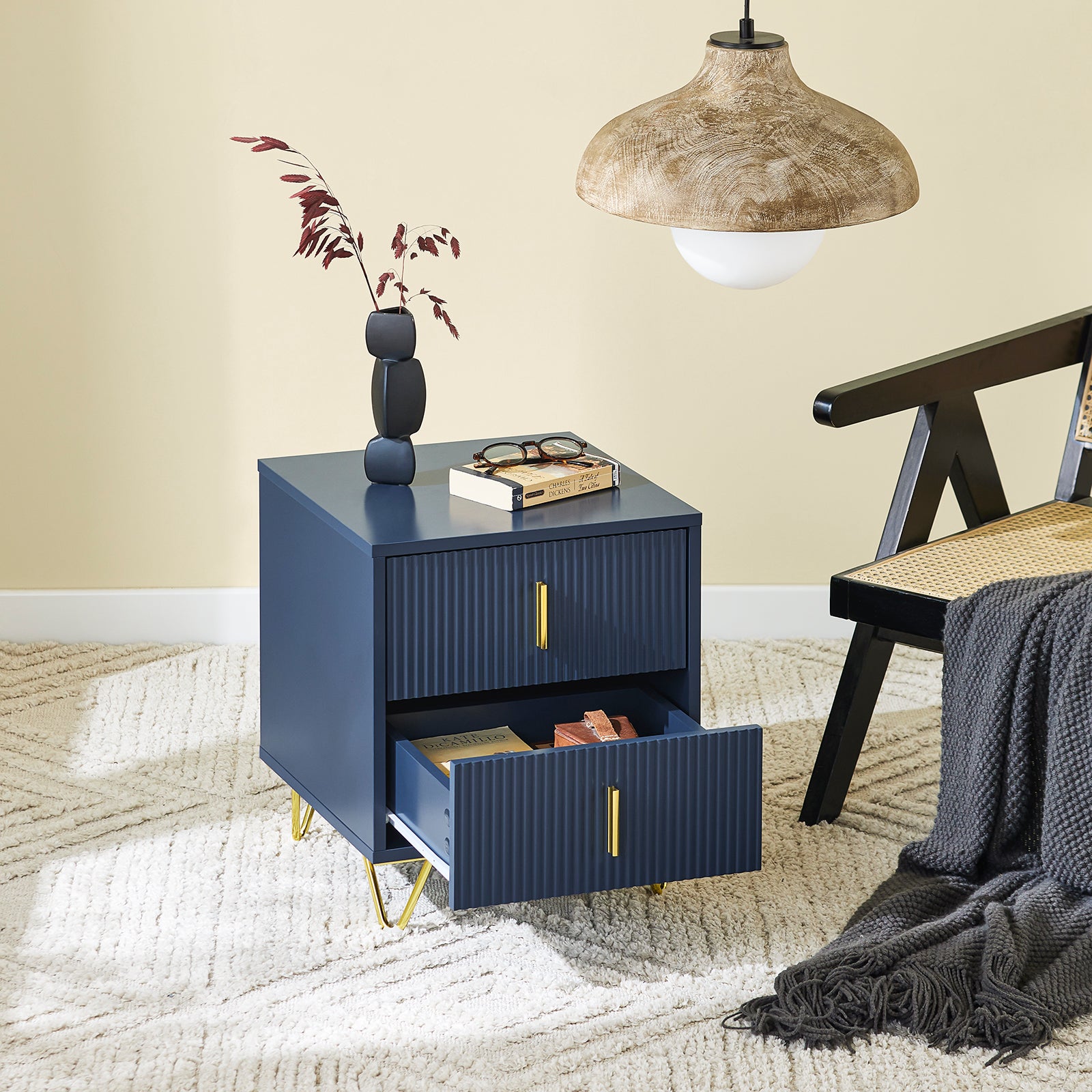 SoBuy | Nachttisch mit 2 Schubladen | Moderner Sofatisch | Beistelltisch | Blau | FBT115-B