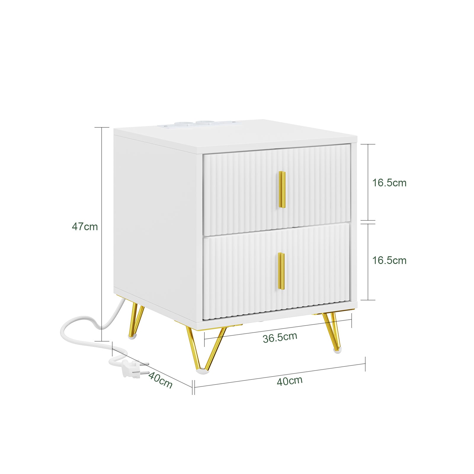 SoBuy | Nachttisch mit 2 Schubladen | Ladefunktion | USB und Type-C | Weiß |  FBT115-E-W