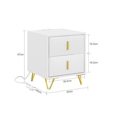 SoBuy | Nachttisch mit 2 Schubladen | Ladefunktion | USB und Type-C | Weiß |  FBT115-E-W