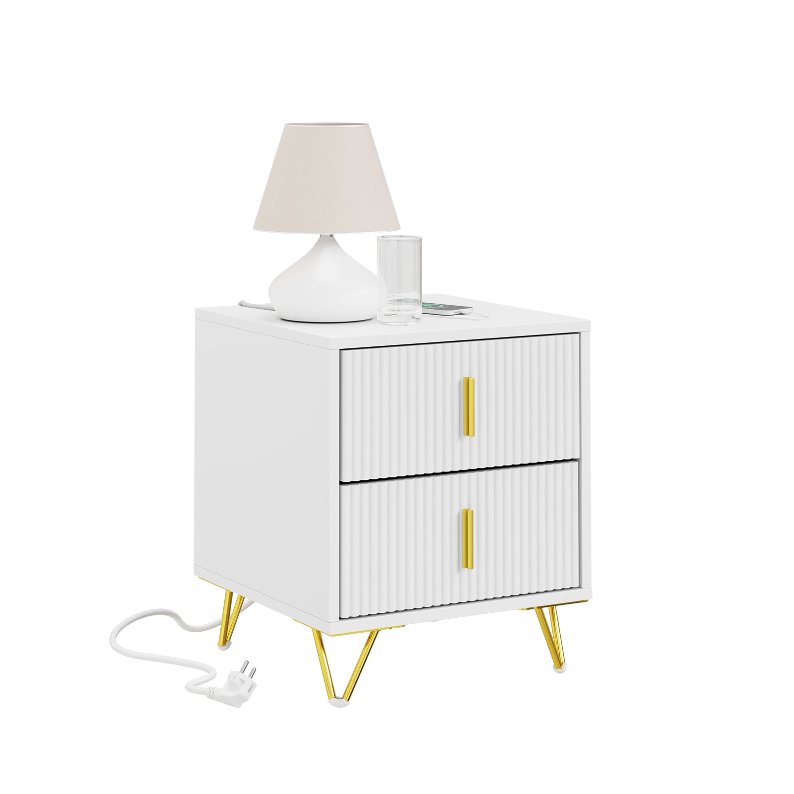 SoBuy | Nachttisch mit 2 Schubladen | Ladefunktion | USB und Type-C | Weiß |  FBT115-E-W