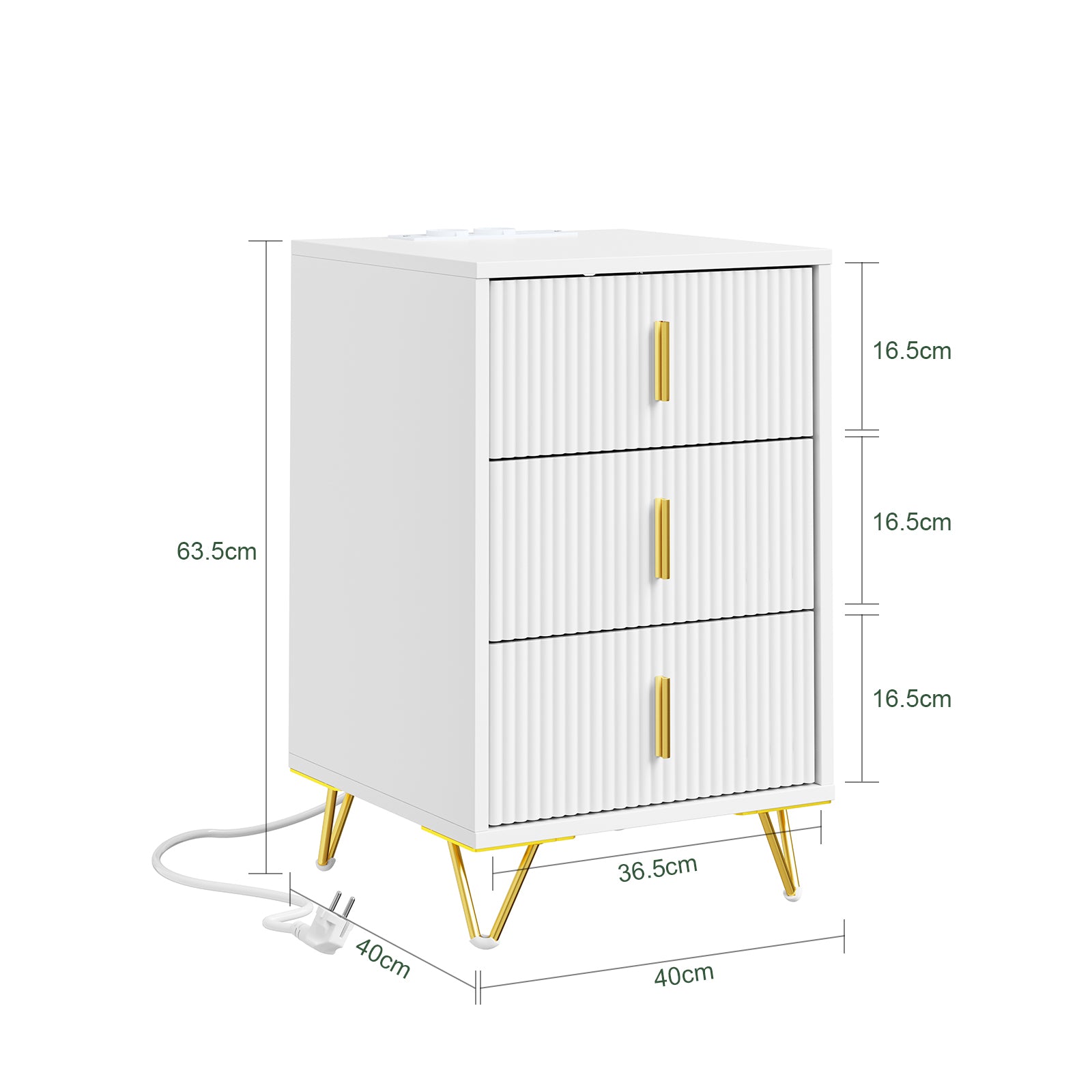SoBuy | Nachttisch mit 3 Schubladen | Ladefunktion | USB und Type-C | Weiß | FBT115-L-E-W