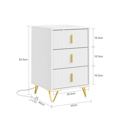 SoBuy | Nachttisch mit 3 Schubladen | Ladefunktion | USB und Type-C | Weiß | FBT115-L-E-W