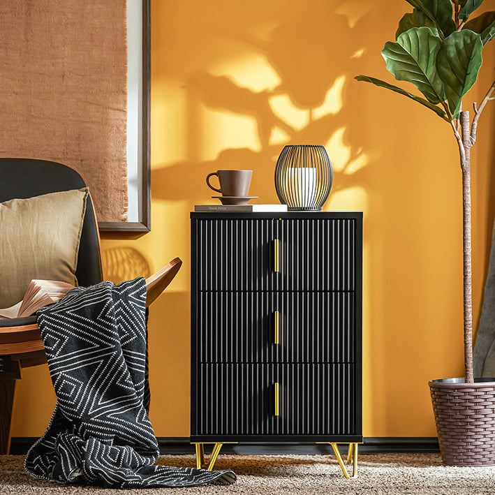 SoBuy | Nachttisch mit 3 Schubladen | Sofatisch | Beistelltisch | Schwarz | FBT115-L-SCH