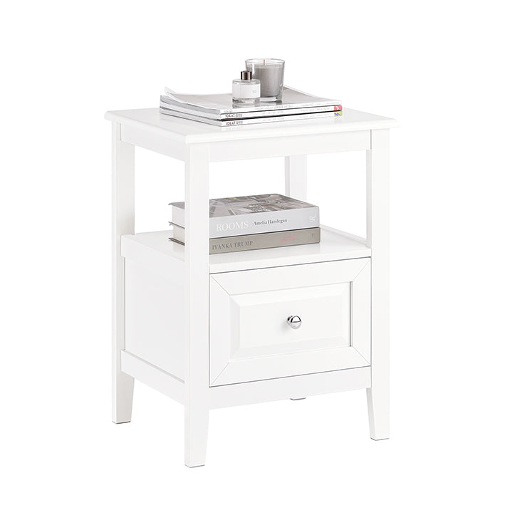 SoBuy | Nachttisch | Beistelltisch mit 1 Schublade | Sofatisch | Weiß | FBT131-W