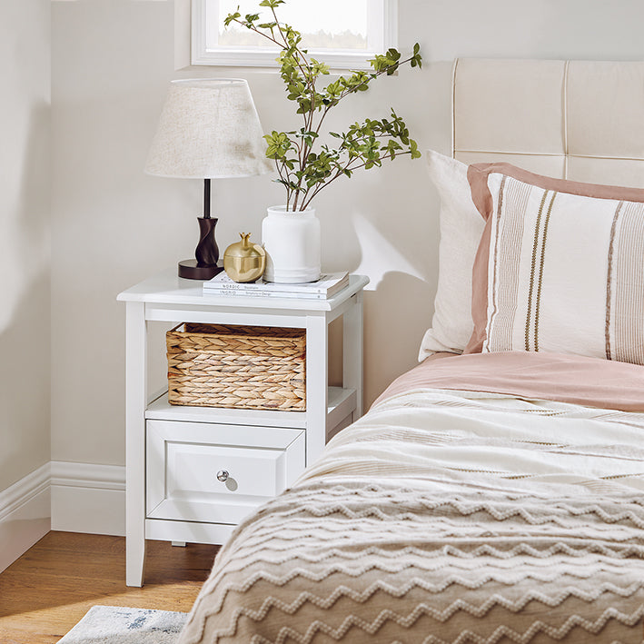 Vorverkauf | SoBuy | Nachttisch | Beistelltisch mit 1 Schublade | Sofatisch | Weiß | FBT131-W
