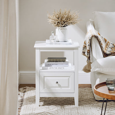 Vorverkauf | SoBuy | Nachttisch | Beistelltisch mit 1 Schublade | Sofatisch | Weiß | FBT131-W