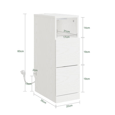 SoBuy Nachttisch schmal 20cm breit mit 2 Schubladen Platzsparender Weiß FBT149-E-WG