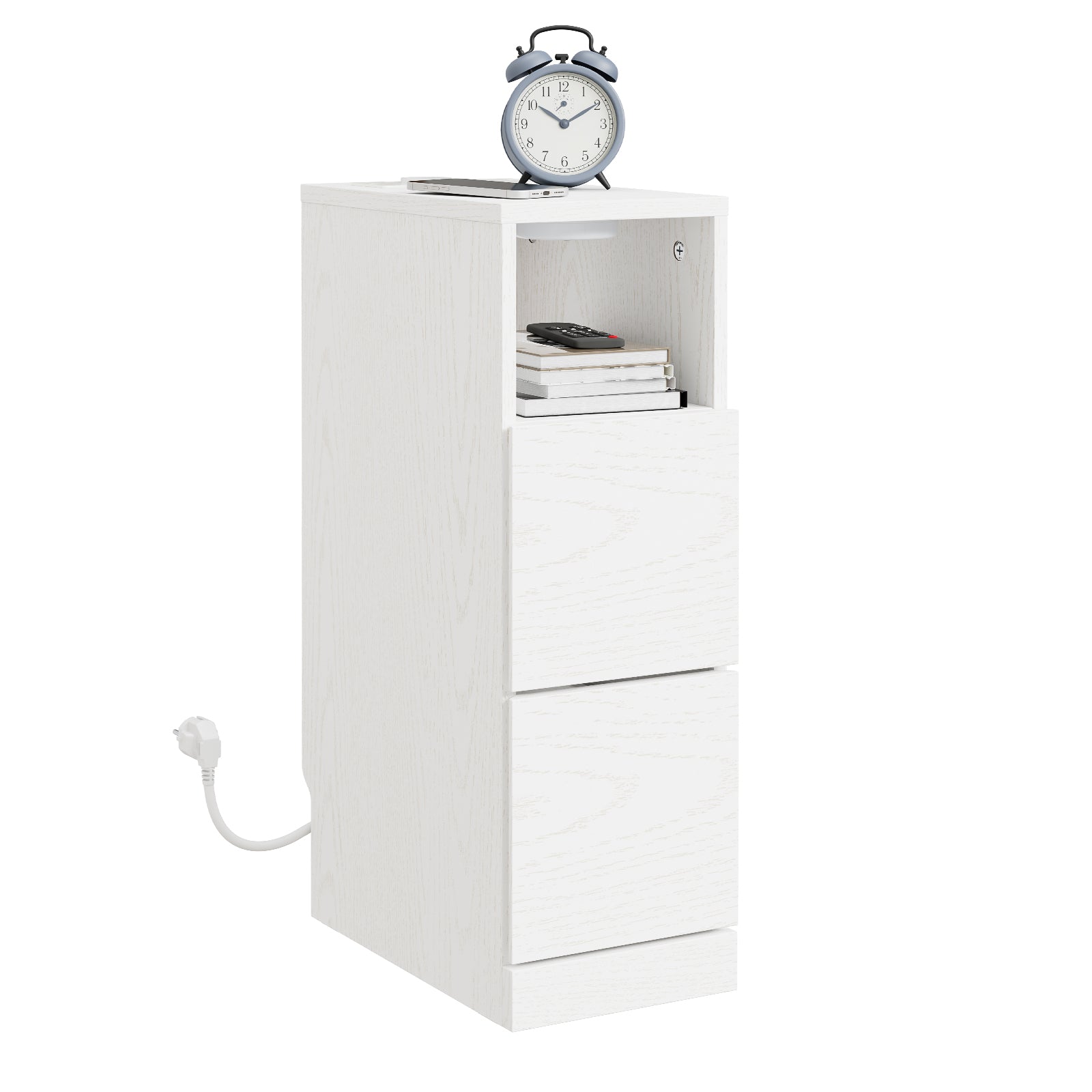 SoBuy Nachttisch schmal 20cm breit mit 2 Schubladen Platzsparender Weiß FBT149-E-WG