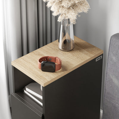 SoBuy Nachttisch schmal 20cm breit mit 2 Schubladen | Beistelltisch Schwarz 60x35cm FBT149-SCH