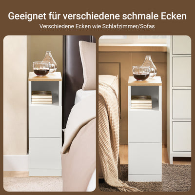 SoBuy Nachttisch schmal 20cm Weiß | 2 Schubladen & offenes Fach 60cm hoch