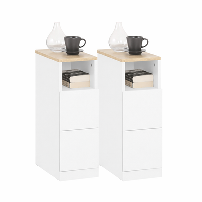 SoBuy | Nachttisch schmal 2er Set | Beistelltisch | mit 2 Schubladen Weiß | 20cm | FBT149-WNx2